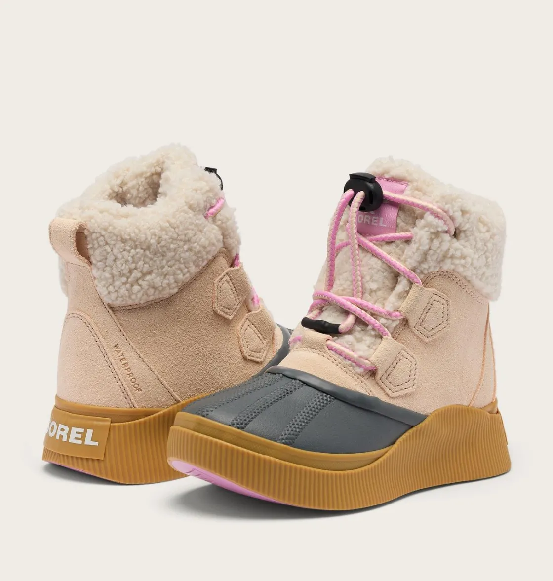 SOREL OUT N ABOUT™ IV Chillz Youth Waterproof Boot Pearlescent, Gum 16 New