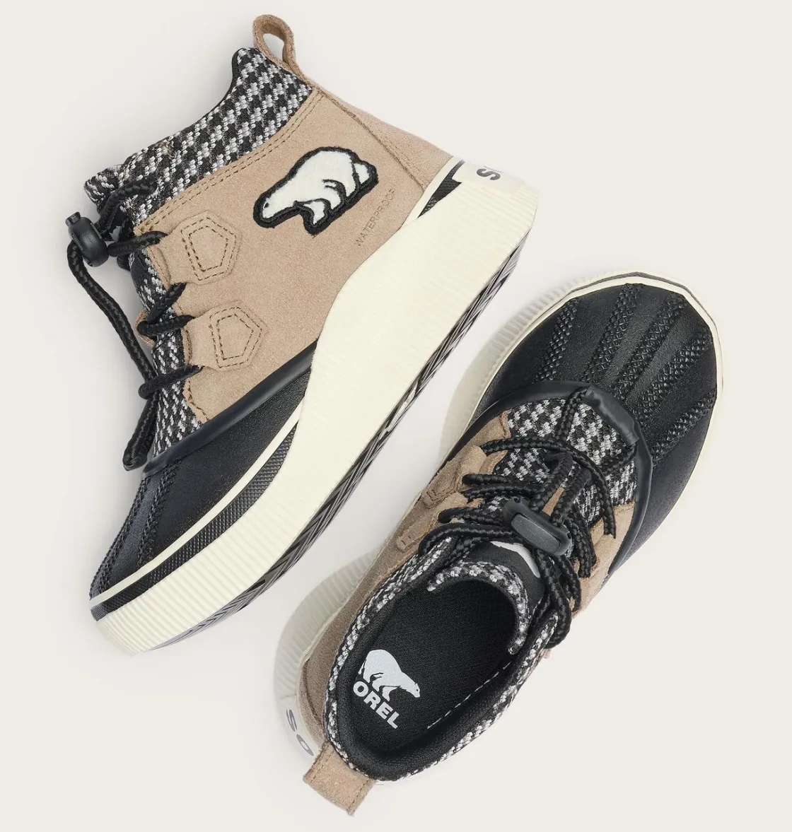 SOREL OUT N ABOUT™ IV Classic Youth Waterproof Boot Omega Taupe, Black Clearance
