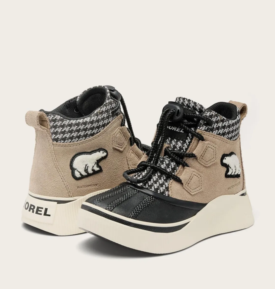 SOREL OUT N ABOUT™ IV Classic Youth Waterproof Boot Omega Taupe, Black Clearance