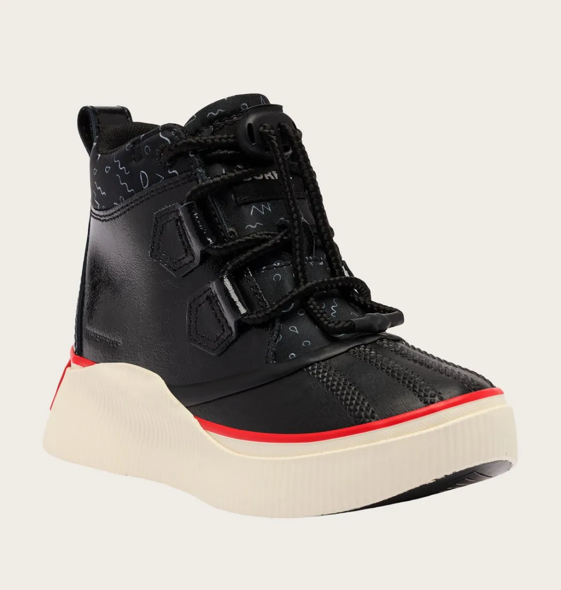 SOREL OUT N ABOUT™ IV Classic Youth Waterproof Boot Black, Bright Red New
