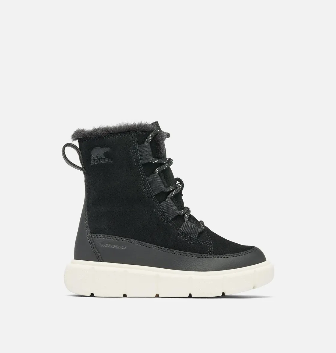 SOREL EXPLORER™ III Lace Children's Waterproof Boot Black, Sea Salt
