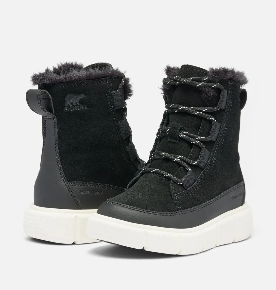 SOREL EXPLORER™ III Lace Children's Waterproof Boot Black, Sea Salt